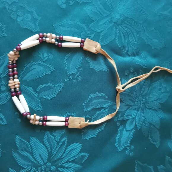 Jewelry - 2 row bone choker with multi coloured beads/stones
